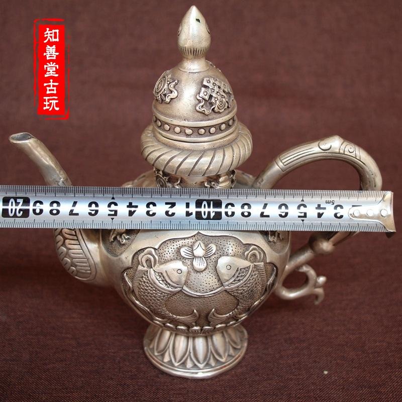 古玩銅器收藏仿古純銅白銅黃銅鍍銀年年有餘銅壺酒壺風水家居擺件-細節圖10