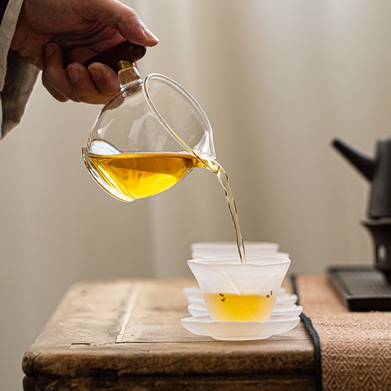 耐熱玻璃公道杯磨砂錘紋茶海創意加厚日式家用透明帶把勻杯分茶器-細節圖3