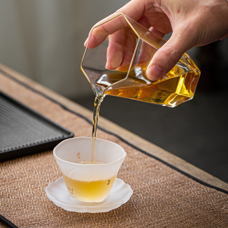 耐熱玻璃公道杯磨砂錘紋茶海創意加厚日式家用透明帶把勻杯分茶器-細節圖4
