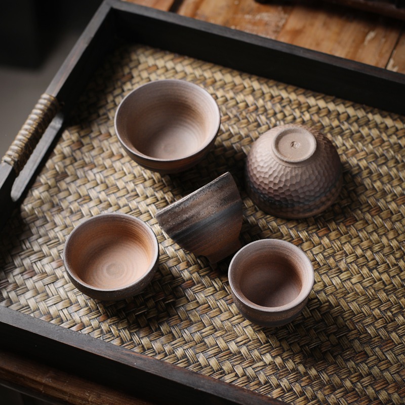 粗陶鎏金茶杯品茗杯茶盞茶碗陶瓷杯子單個柴燒小茶杯手工復古單杯-細節圖5