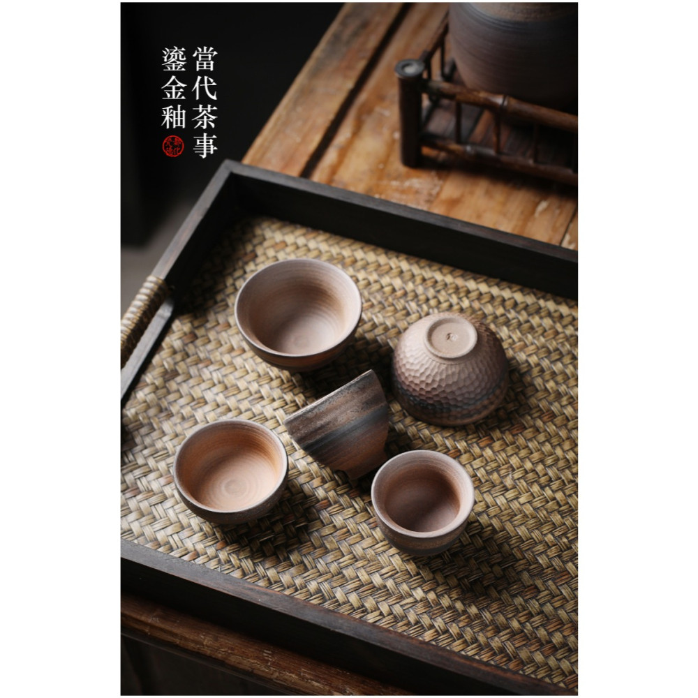 粗陶鎏金茶杯品茗杯茶盞茶碗陶瓷杯子單個柴燒小茶杯手工復古單杯-細節圖7