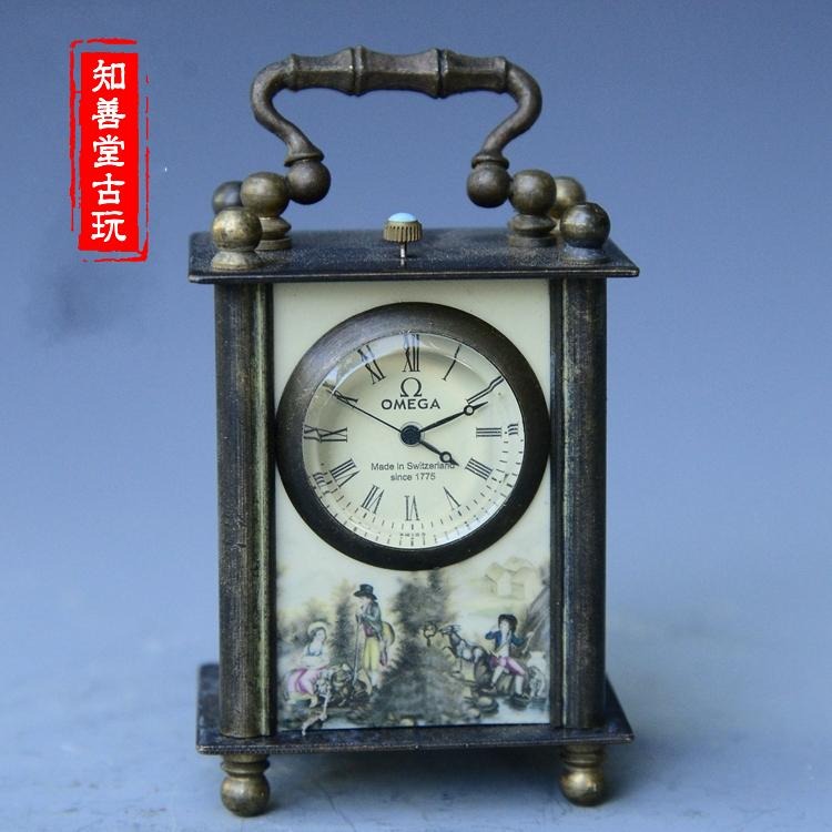古玩雜項收藏 仿古黃銅西洋人物畫機械小鬧鐘 家居裝飾擺件收藏-細節圖6