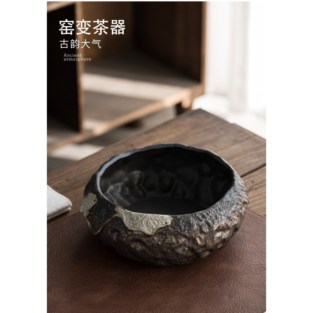 窯變鎏金蓮蓬茶洗家用大號陶瓷粗陶建水水盂日式禪意復古茶具配件-細節圖7