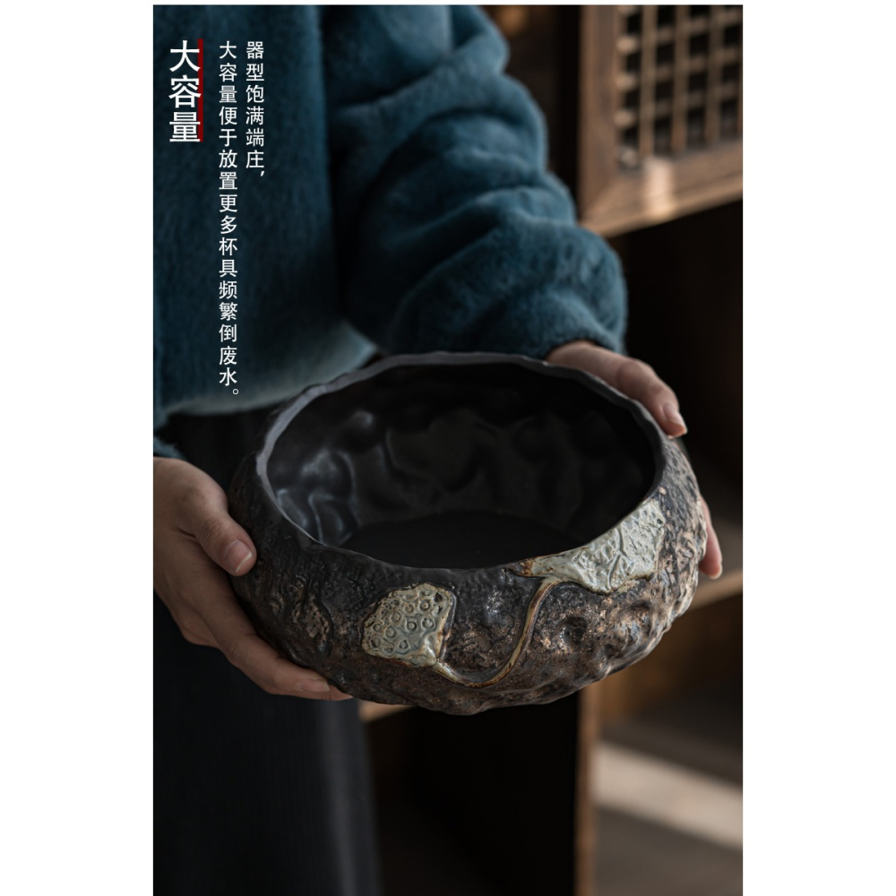窯變鎏金蓮蓬茶洗家用大號陶瓷粗陶建水水盂日式禪意復古茶具配件-細節圖9