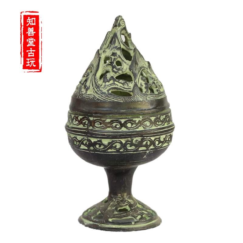 古玩雜項仿古青銅器擺件家居辦公裝飾羋月傳同款圓型鏤空香薰爐-細節圖4