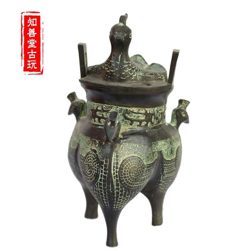 古玩銅器仿古小巧精緻鴛鴦燻爐 家居辦公古董青銅器香爐 擺件-細節圖2