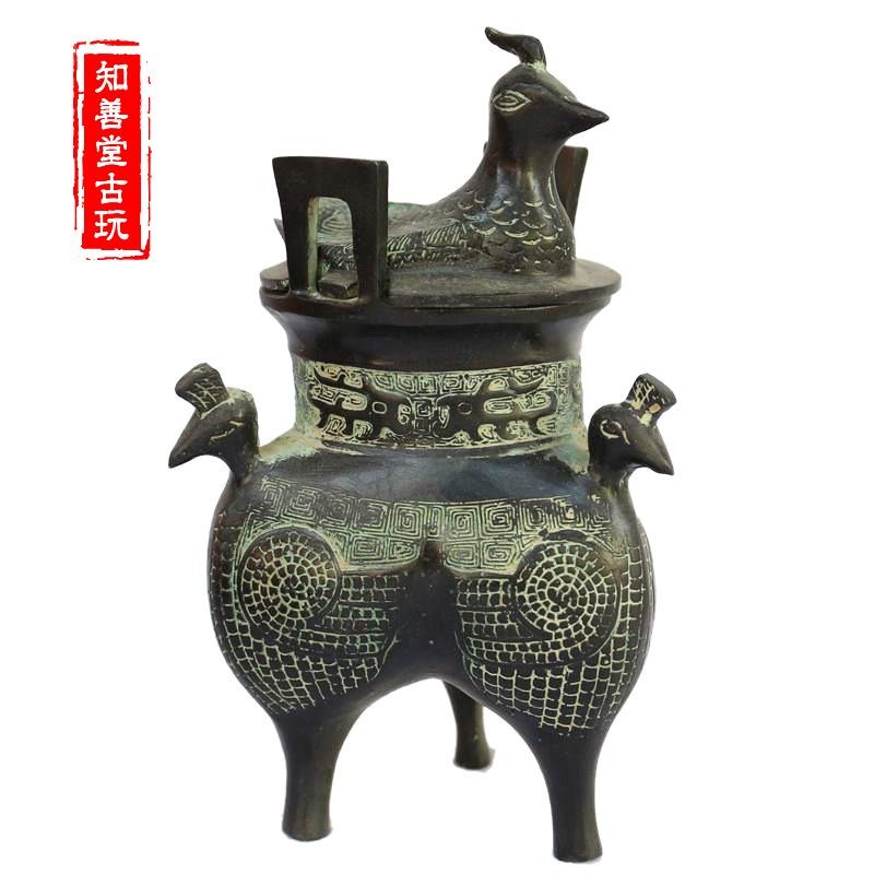 古玩銅器仿古小巧精緻鴛鴦燻爐 家居辦公古董青銅器香爐 擺件-細節圖5