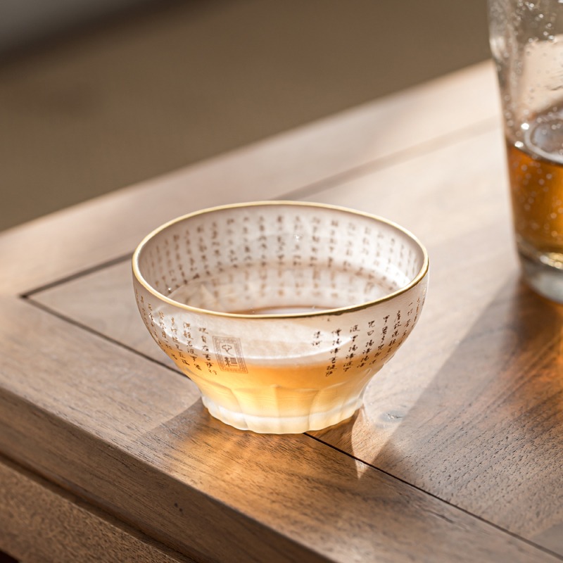 耐熱玻璃心經杯主人杯品茗杯單杯日式磨砂透明家用防燙喝茶小茶杯-細節圖3