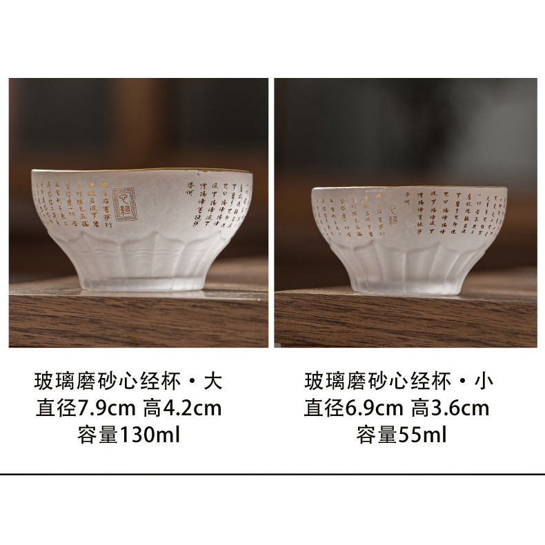 耐熱玻璃心經杯主人杯品茗杯單杯日式磨砂透明家用防燙喝茶小茶杯-細節圖10