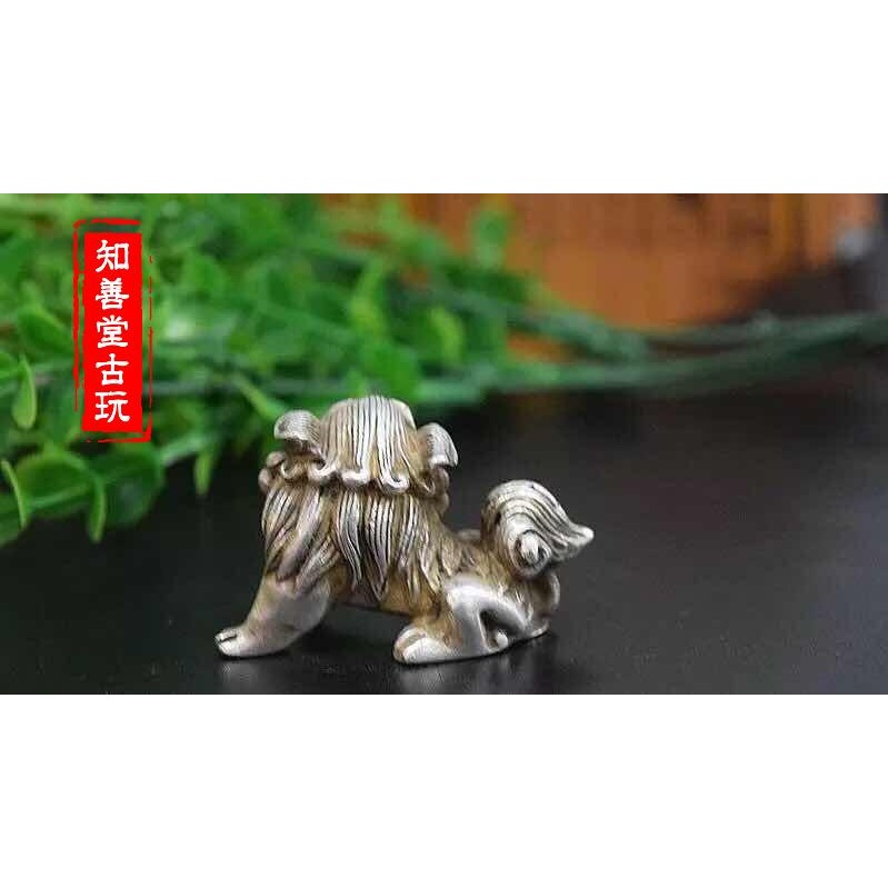 精工古法實心白銅鍍銀神獸對吼古玩雜件家居飾品銅器文玩收藏-細節圖6