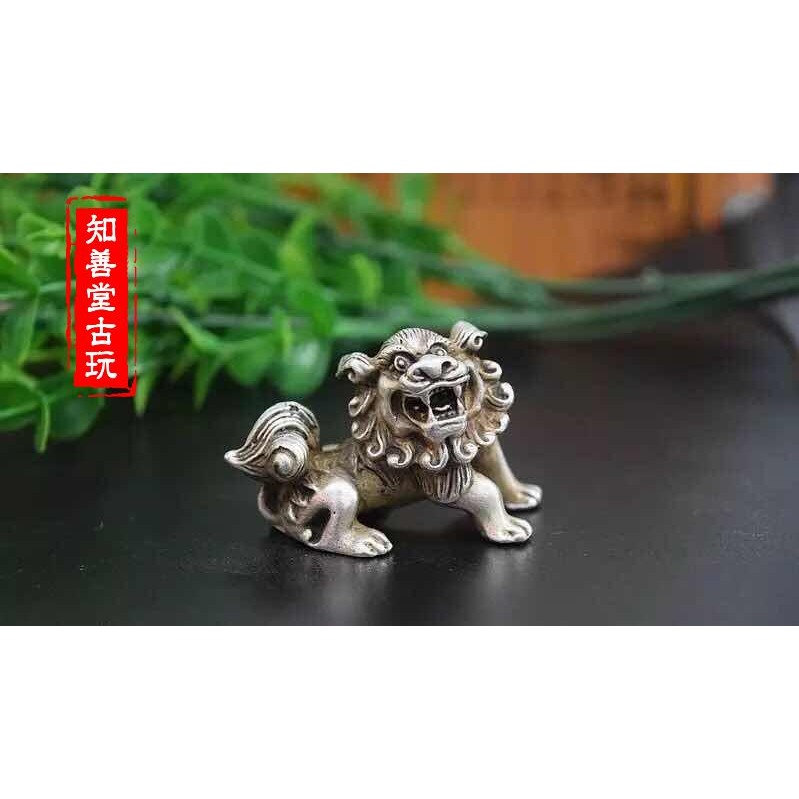 精工古法實心白銅鍍銀神獸對吼古玩雜件家居飾品銅器文玩收藏-細節圖7