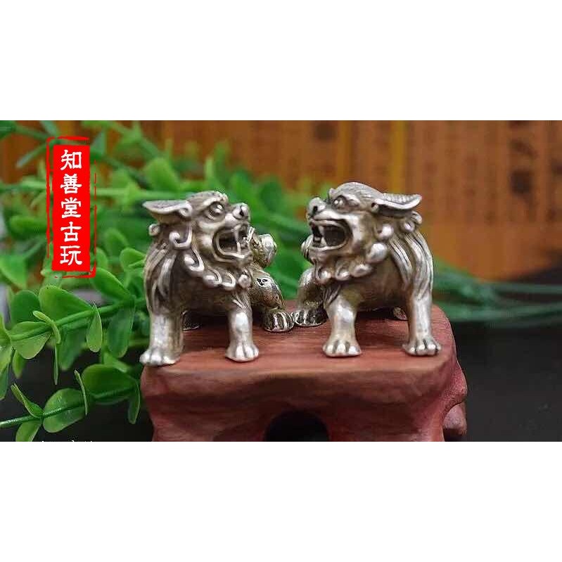 精工古法實心白銅鍍銀神獸對吼古玩雜件家居飾品銅器文玩收藏-細節圖10