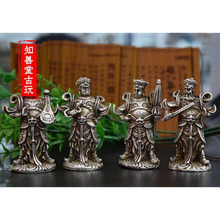 仿古精工古法實心白銅鍍銀四大天王古玩雜件家居飾品銅器文玩收藏-細節圖7