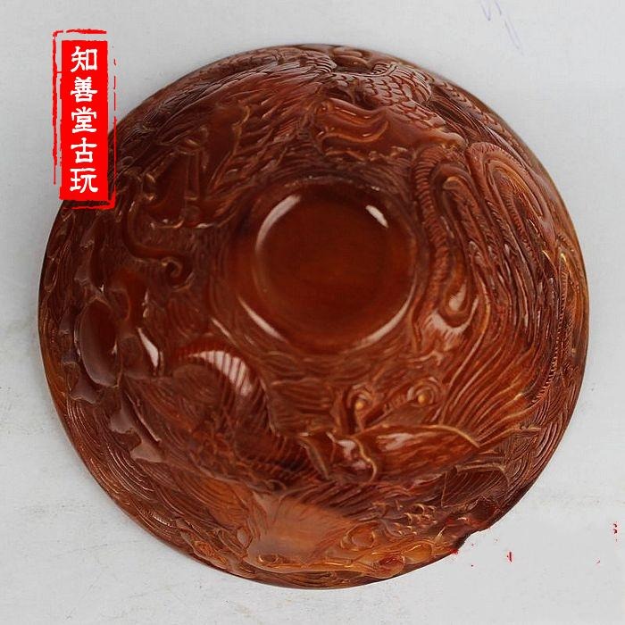 古玩收藏天然牛角擺件 精雕工藝品牛角碗 牛角杯 高檔復古禮品-細節圖5