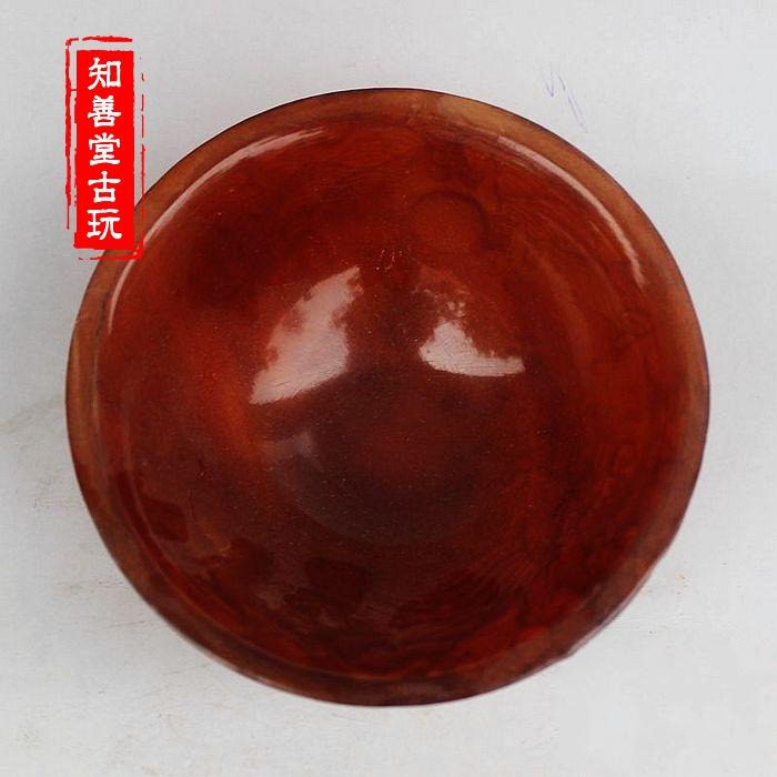 古玩收藏天然牛角擺件 精雕工藝品牛角碗 牛角杯 高檔復古禮品-細節圖6