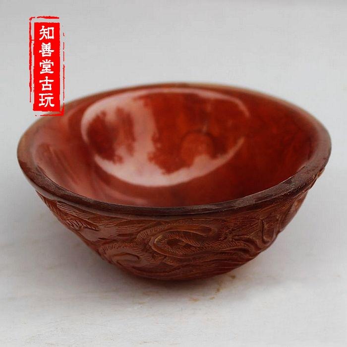 古玩收藏天然牛角擺件 精雕工藝品牛角碗 牛角杯 高檔復古禮品-細節圖7