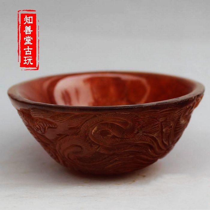 古玩收藏天然牛角擺件 精雕工藝品牛角碗 牛角杯 高檔復古禮品-細節圖9