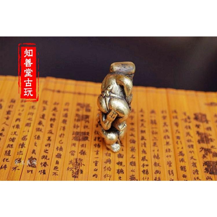 精純黃銅相撲人物手把件雜件掛件精雕玩件古玩老銅器小擺件車飾-細節圖5