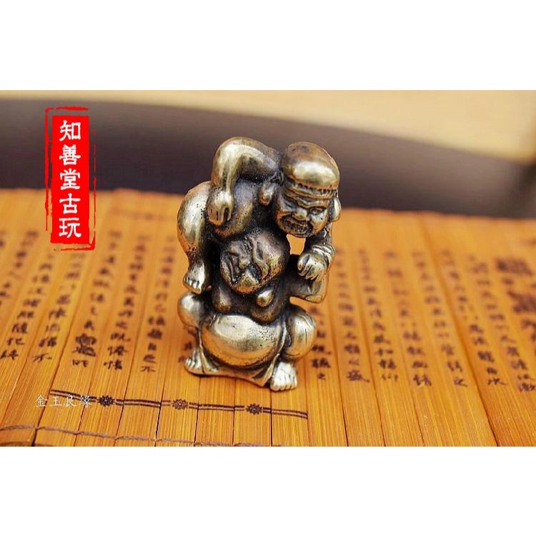 精純黃銅相撲人物手把件雜件掛件精雕玩件古玩老銅器小擺件車飾-細節圖8
