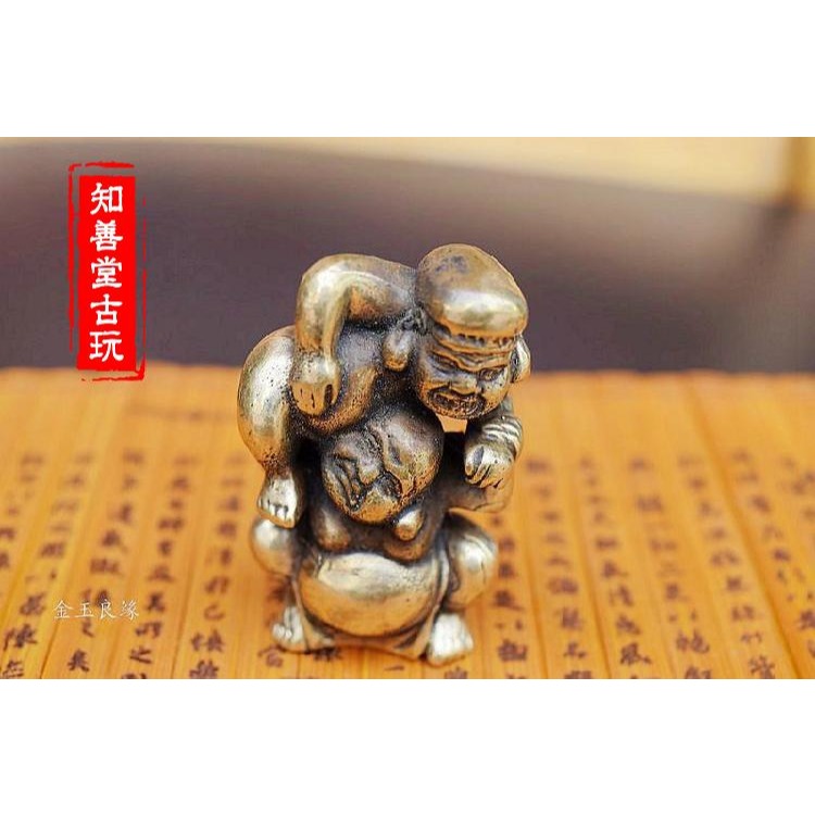精純黃銅相撲人物手把件雜件掛件精雕玩件古玩老銅器小擺件車飾-細節圖9