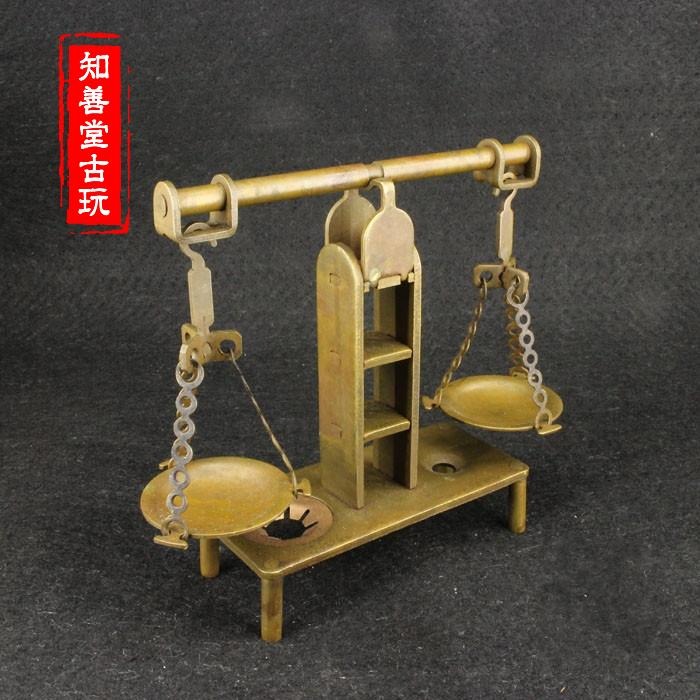 古玩雜項收藏 仿古純銅小稱精美全銅手工鑄造 天平公正稱擺件收藏-細節圖3