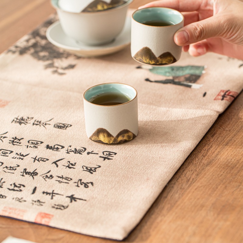 古風防水乾泡茶席麻布禪意布藝棉麻桌旗茶具配件中國風茶盤墊茶墊-細節圖4