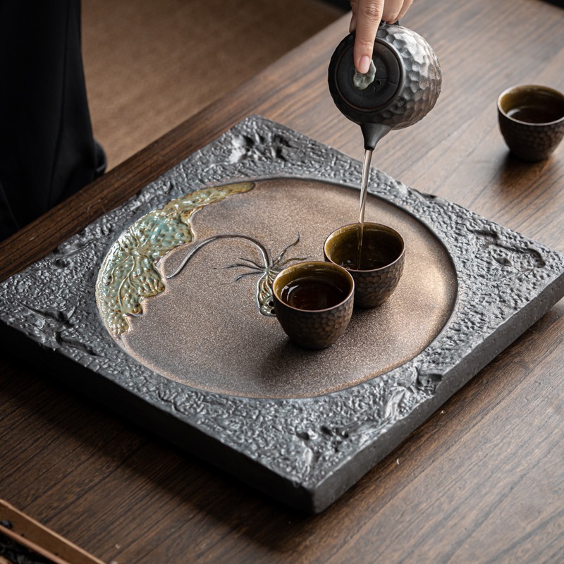 鎏金幹泡茶盤家用小型輕奢現代茶海陶瓷功夫茶臺儲水排水式瀝水盤-細節圖3