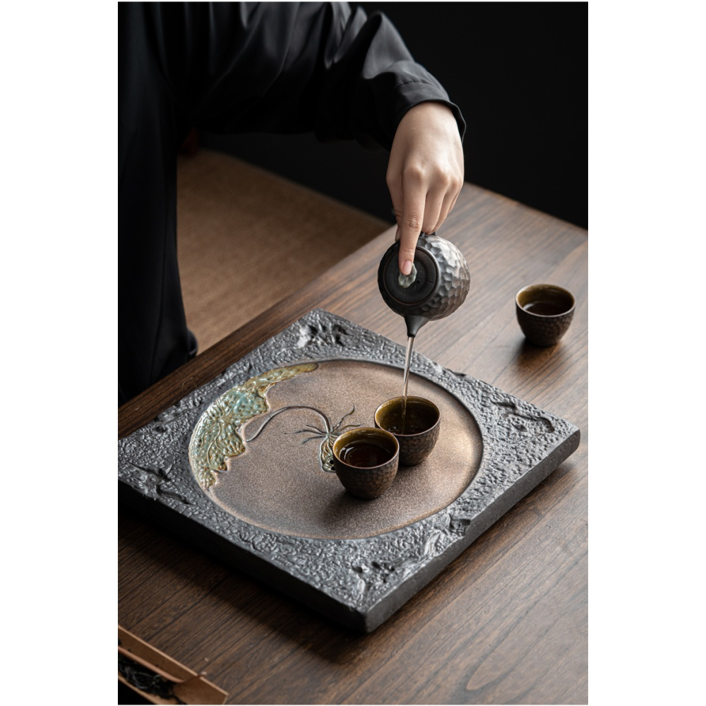 鎏金幹泡茶盤家用小型輕奢現代茶海陶瓷功夫茶臺儲水排水式瀝水盤-細節圖8
