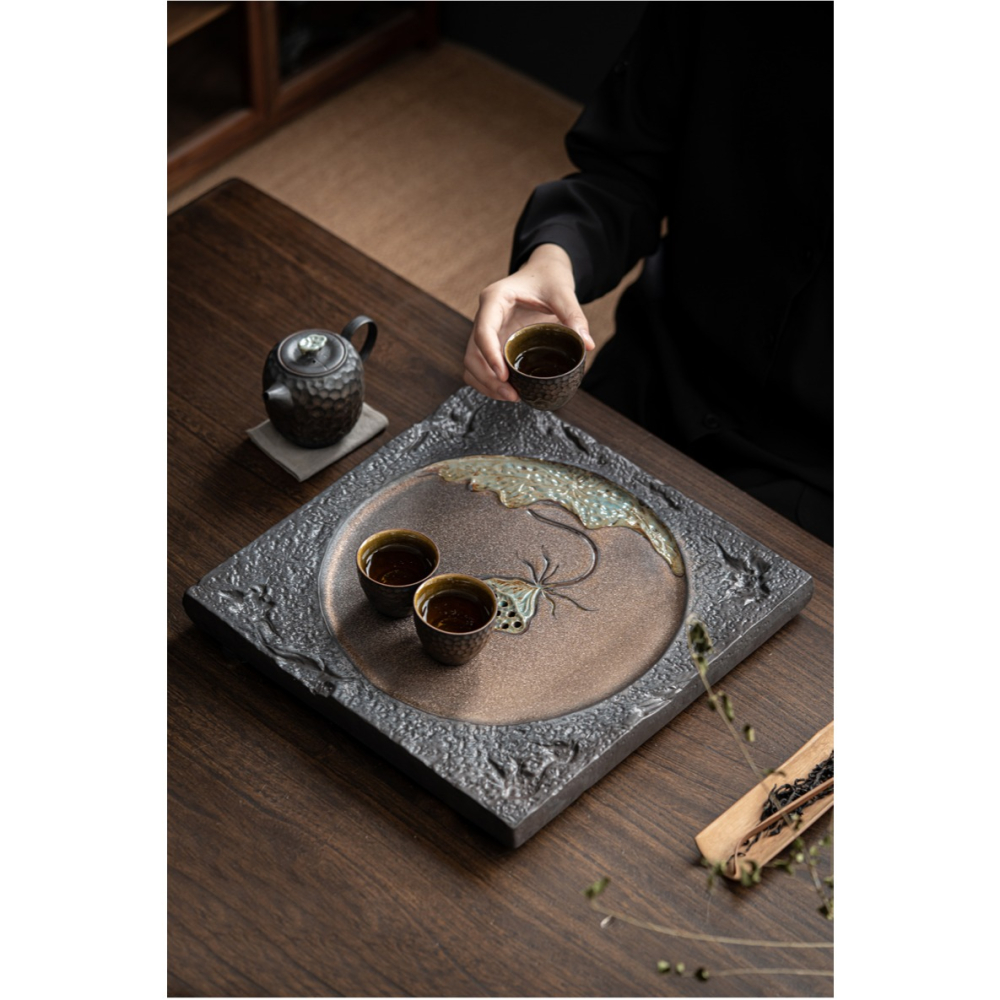 鎏金幹泡茶盤家用小型輕奢現代茶海陶瓷功夫茶臺儲水排水式瀝水盤-細節圖10