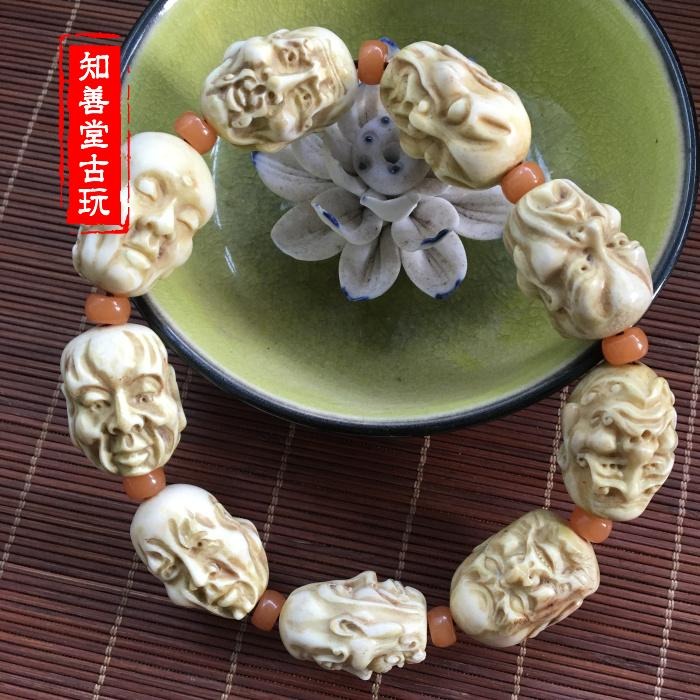 古玩雜項收藏 天然鹿角雕刻十八羅漢手串手鏈 男女款寶珠-細節圖7
