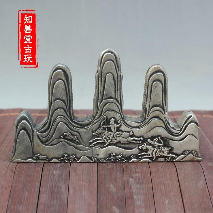古玩雜項收藏 文房四寶仿古純白銅筆架山水筆託筆擱筆掛-細節圖5