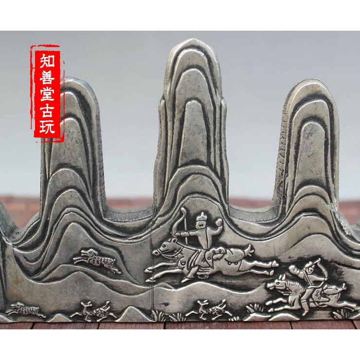 古玩雜項收藏 文房四寶仿古純白銅筆架山水筆託筆擱筆掛-細節圖6