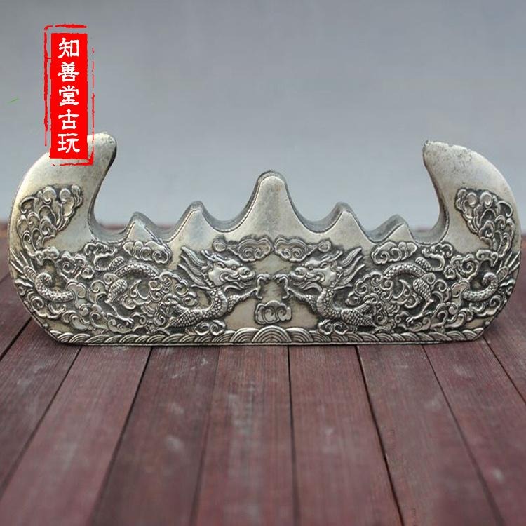 古玩雜項收藏 精美實用白銅雙龍戲珠筆架 筆託筆擱筆掛山-細節圖5