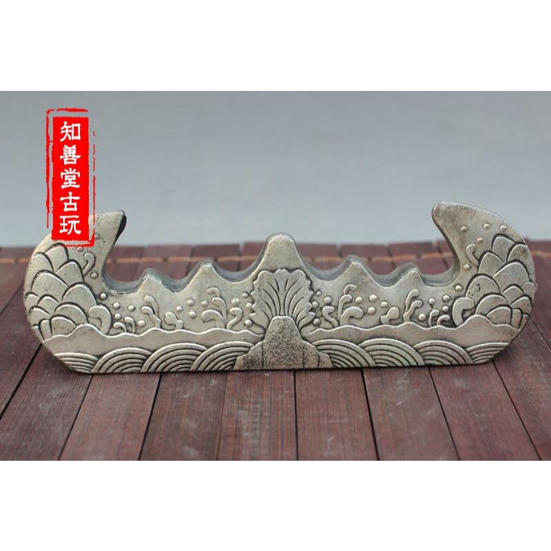 古玩雜項收藏 精美實用白銅雙龍戲珠筆架 筆託筆擱筆掛山-細節圖6