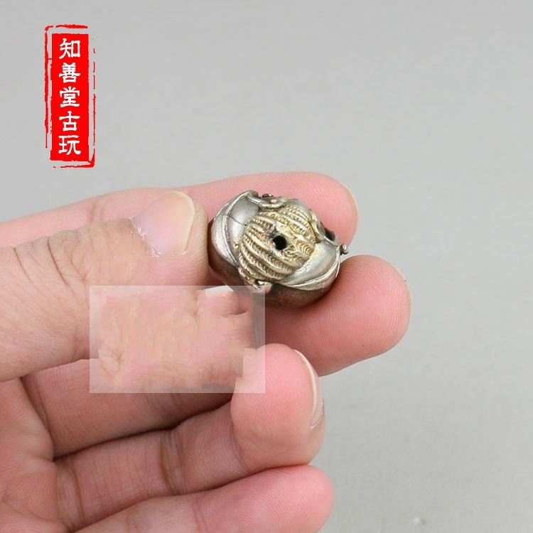 古玩雜項收藏 紫銅鎏金銀手工雕福祿雙全壽桃蝙蝠吊墜掛件配飾-細節圖4