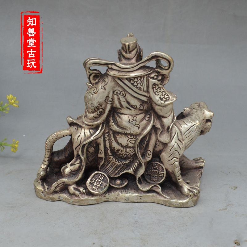 古玩雜項收藏 銅關公伏虎像裝飾工藝品古玩風水鎮宅招財收藏擺件-細節圖5