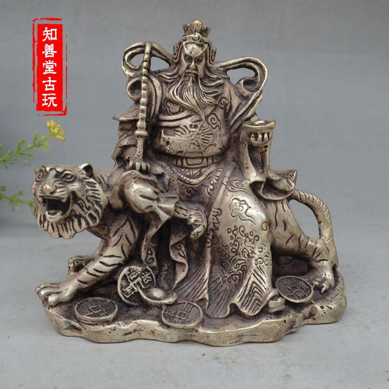 古玩雜項收藏 銅關公伏虎像裝飾工藝品古玩風水鎮宅招財收藏擺件-細節圖6