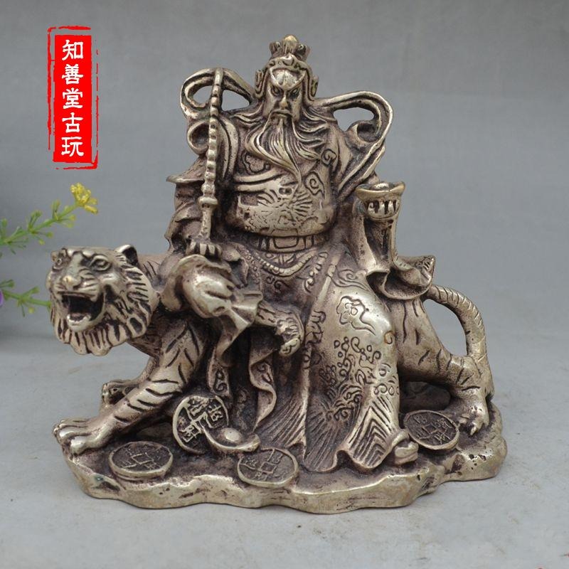 古玩雜項收藏 銅關公伏虎像裝飾工藝品古玩風水鎮宅招財收藏擺件-細節圖7