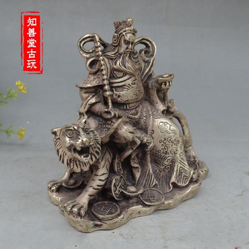 古玩雜項收藏 銅關公伏虎像裝飾工藝品古玩風水鎮宅招財收藏擺件-細節圖8
