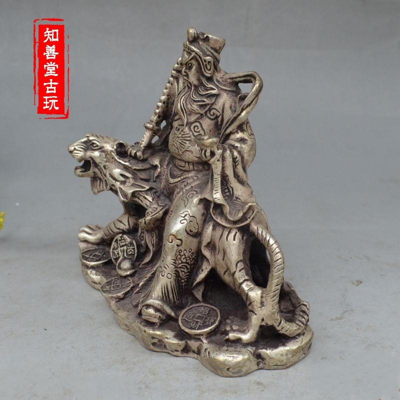 古玩雜項收藏 銅關公伏虎像裝飾工藝品古玩風水鎮宅招財收藏擺件-細節圖9