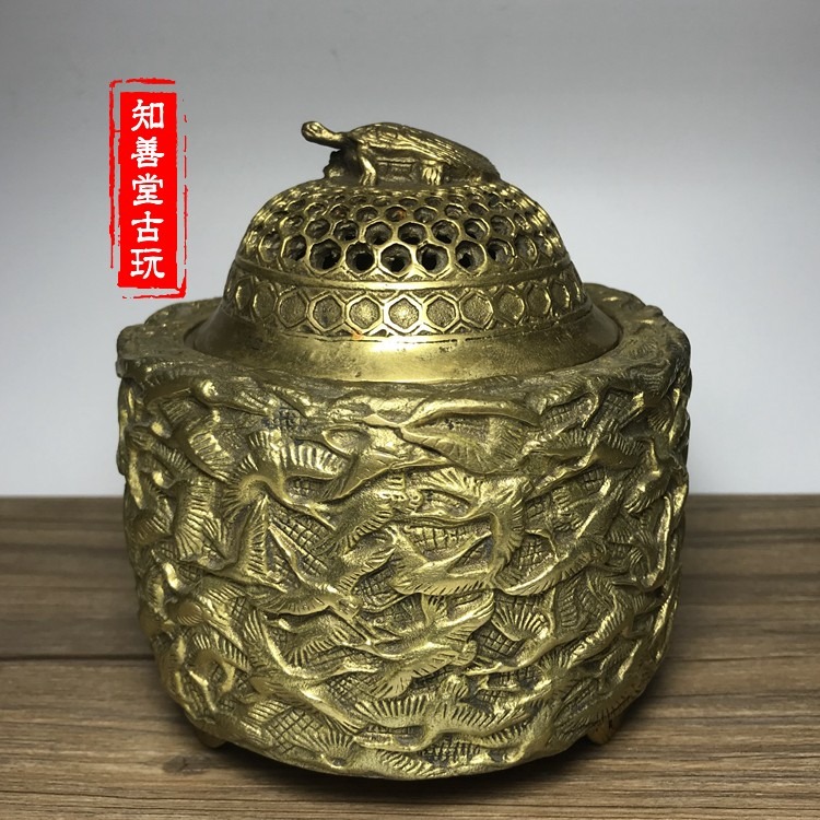 特價純銅精品大號千鶴薰香爐擺件盤香爐古玩銅器仿古工藝品-細節圖5