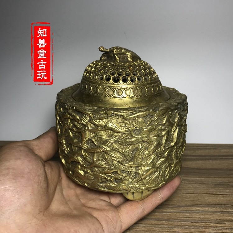 特價純銅精品大號千鶴薰香爐擺件盤香爐古玩銅器仿古工藝品-細節圖7