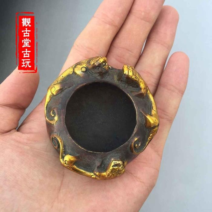 古玩雜項 三龍筆洗 貔貅筆洗 文房四寶 裝飾 黃銅筆洗筆架-細節圖2