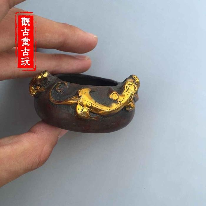 古玩雜項 三龍筆洗 貔貅筆洗 文房四寶 裝飾 黃銅筆洗筆架-細節圖3