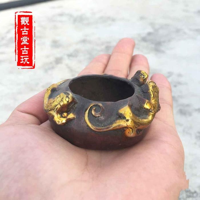 古玩雜項 三龍筆洗 貔貅筆洗 文房四寶 裝飾 黃銅筆洗筆架-細節圖7