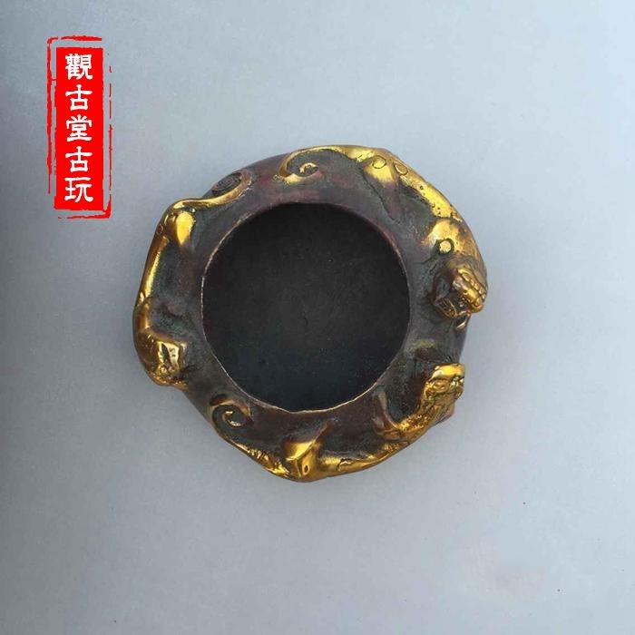 古玩雜項 三龍筆洗 貔貅筆洗 文房四寶 裝飾 黃銅筆洗筆架-細節圖8