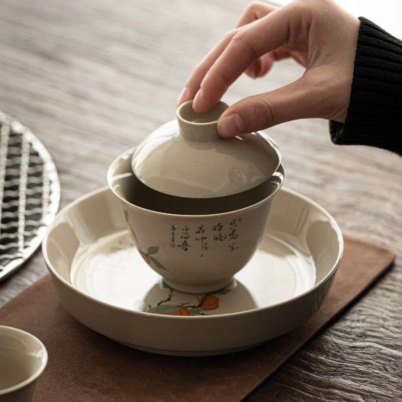 草木灰蓋碗單個陶瓷茶碗帶蓋功夫茶具套裝家用喝茶茶杯泡茶不燙手-細節圖3