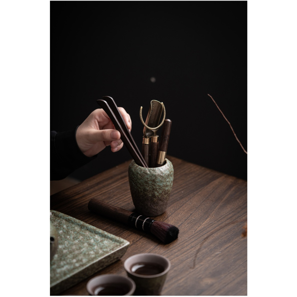 粗陶六君子套裝家用黑檀實木茶道6君子茶筒功夫茶具配件茶夾茶勺-細節圖8