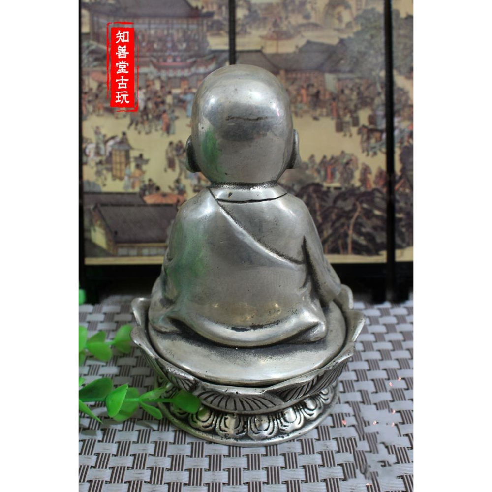 古玩銅器收藏純銅銅像白銅鍍銀銅器商務禮品銅器風水擺件和尚香爐-細節圖2