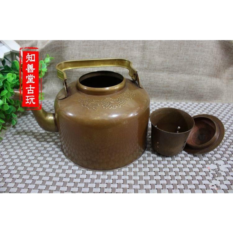 仿古銅器黃銅 擺件裝飾黃銅溫酒壺手提壺雙龍雕花提壺-細節圖4